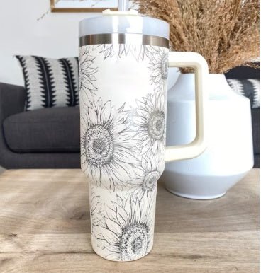 40 Oz Tumbler With Handle Straw Insulated, Stainless Steel Spill Proof Vacuum Coffee Cup Tumbler With Lid Tapered Mug Gifts For Valentine Lover Suitable For Car Gym Office Travel - Wabi Sabi