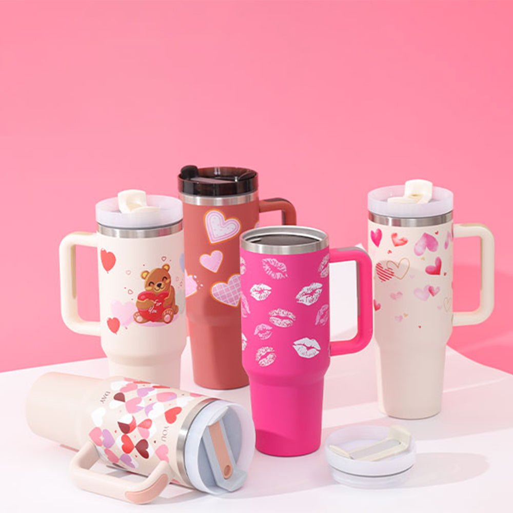 40 Oz Tumbler With Handle Straw Insulated, Stainless Steel Spill Proof Vacuum Coffee Cup Tumbler With Lid Tapered Mug Gifts For Valentine Lover Suitable For Car Gym Office Travel - Wabi Sabi
