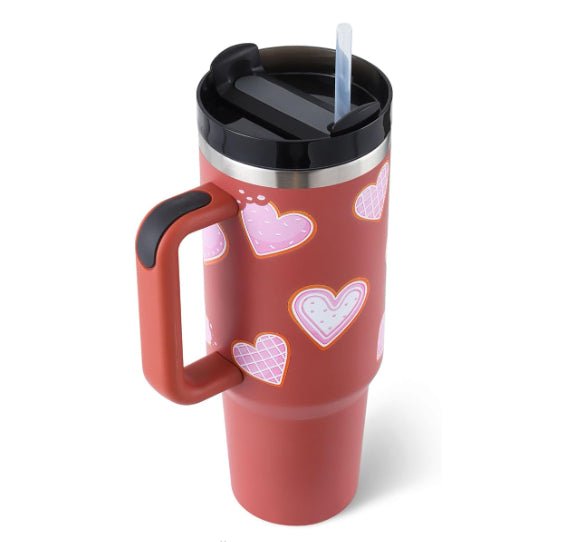 40 Oz Tumbler With Handle Straw Insulated, Stainless Steel Spill Proof Vacuum Coffee Cup Tumbler With Lid Tapered Mug Gifts For Valentine Lover Suitable For Car Gym Office Travel - Wabi Sabi