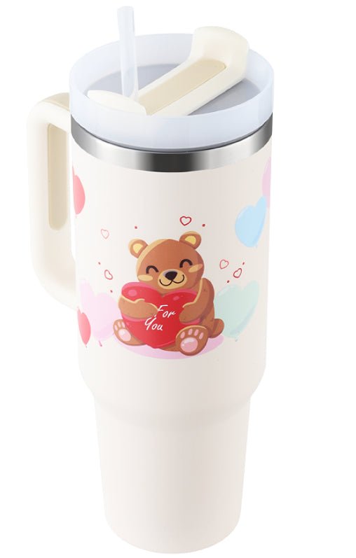 40 Oz Tumbler With Handle Straw Insulated, Stainless Steel Spill Proof Vacuum Coffee Cup Tumbler With Lid Tapered Mug Gifts For Valentine Lover Suitable For Car Gym Office Travel - Wabi Sabi