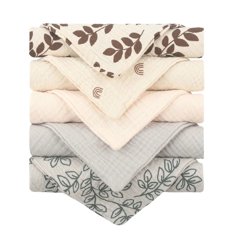 5PCS Ultra - Soft Baby Muslin Washcloths – Newborn Bath & Feeding Essentials - Wabi Sabi