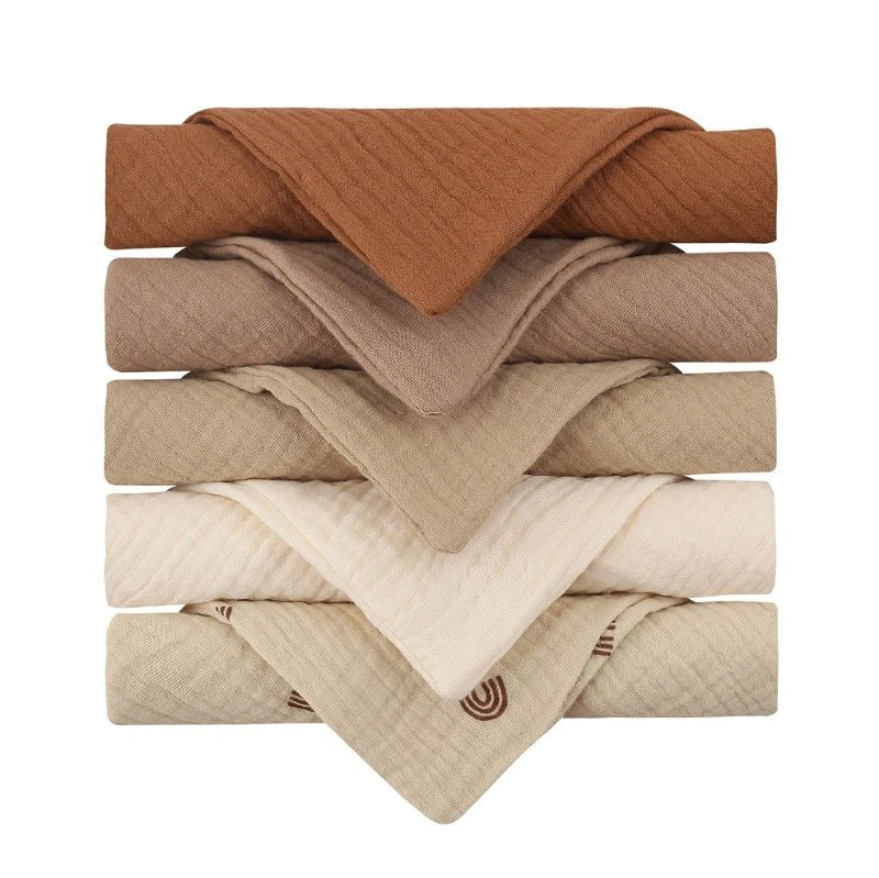5PCS Ultra - Soft Baby Muslin Washcloths – Newborn Bath & Feeding Essentials - Wabi Sabi