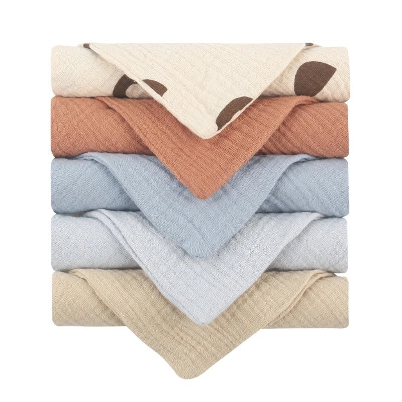 5PCS Ultra - Soft Baby Muslin Washcloths – Newborn Bath & Feeding Essentials - Wabi Sabi