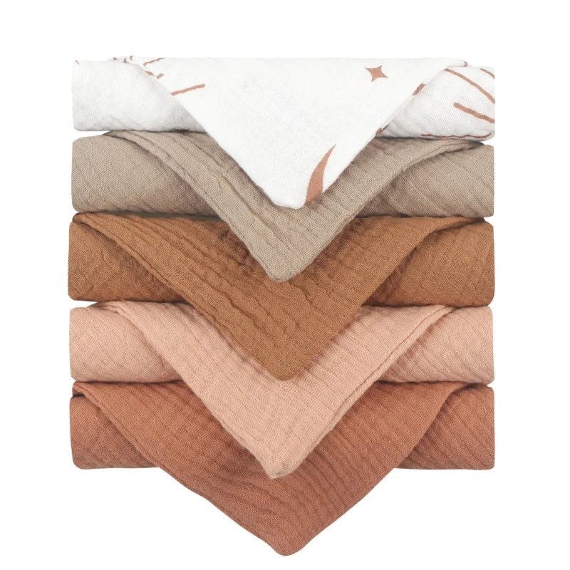 5PCS Ultra - Soft Baby Muslin Washcloths – Newborn Bath & Feeding Essentials - Wabi Sabi