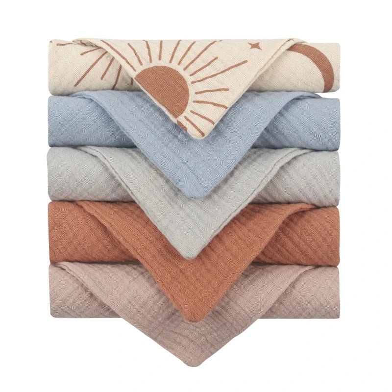 5PCS Ultra - Soft Baby Muslin Washcloths – Newborn Bath & Feeding Essentials - Wabi Sabi