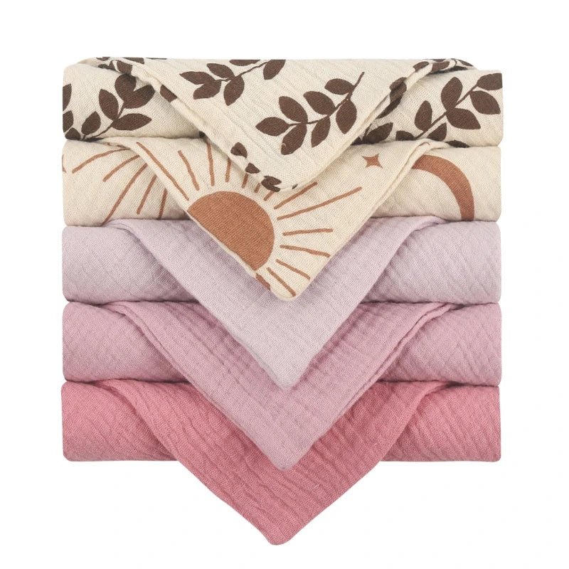 5PCS Ultra - Soft Baby Muslin Washcloths – Newborn Bath & Feeding Essentials - Wabi Sabi