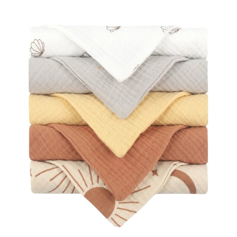 5PCS Ultra - Soft Baby Muslin Washcloths – Newborn Bath & Feeding Essentials - Wabi Sabi