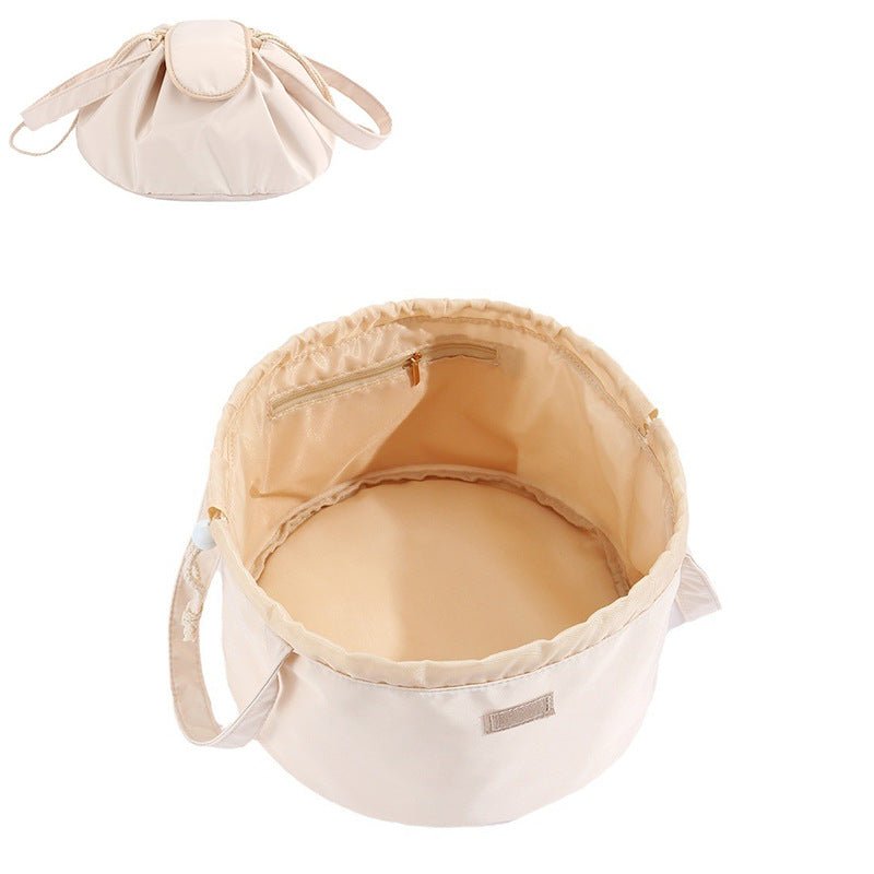 Barrel Drawstring Makeup Bag Large Capacity Women's Cosmetic Bag Toiletries Organizer Pouch Lady Travel Storage Case - Wabi Sabi