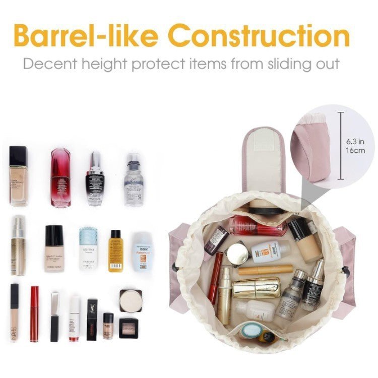 Barrel Drawstring Makeup Bag Large Capacity Women's Cosmetic Bag Toiletries Organizer Pouch Lady Travel Storage Case - Wabi Sabi