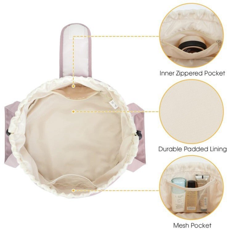 Barrel Drawstring Makeup Bag Large Capacity Women's Cosmetic Bag Toiletries Organizer Pouch Lady Travel Storage Case - Wabi Sabi