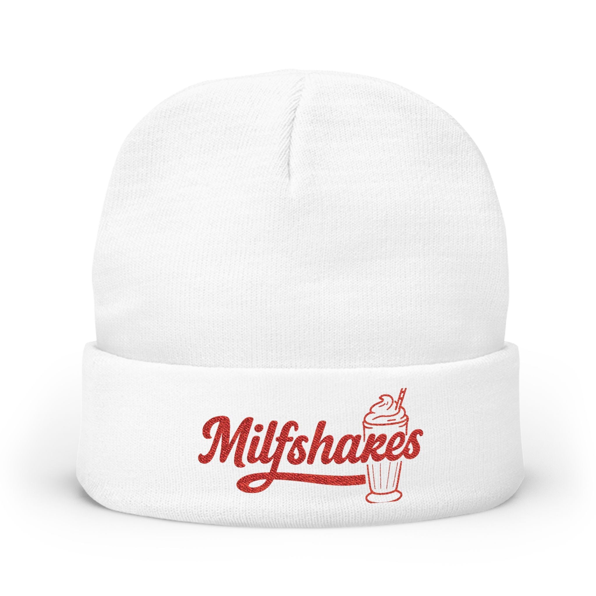 Funny "Milfshakes" Embroidered Knit Beanie — Cozy Cool Mom Winter Hat - Wabi Sabi