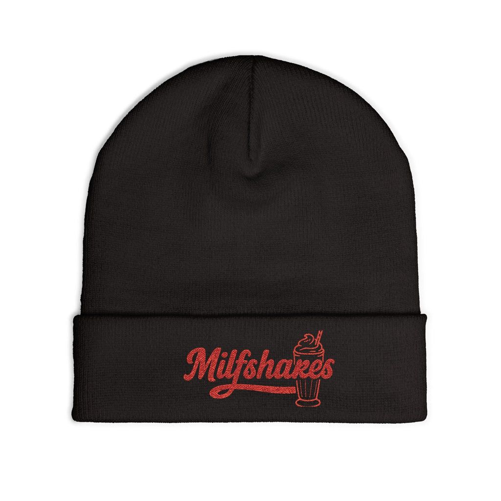 Funny "Milfshakes" Embroidered Knit Beanie — Cozy Cool Mom Winter Hat - Wabi Sabi
