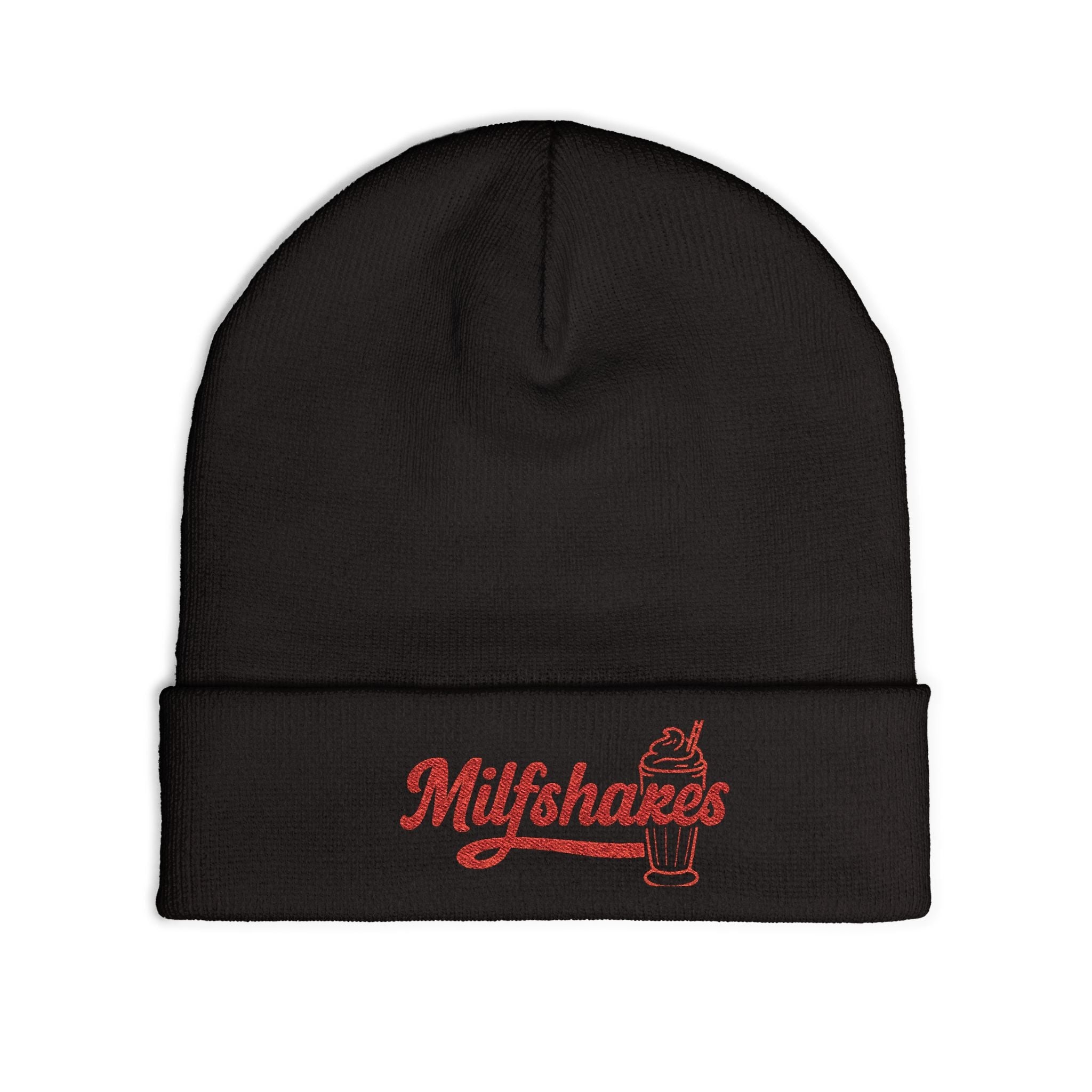 Funny "Milfshakes" Embroidered Knit Beanie — Cozy Cool Mom Winter Hat - Wabi Sabi