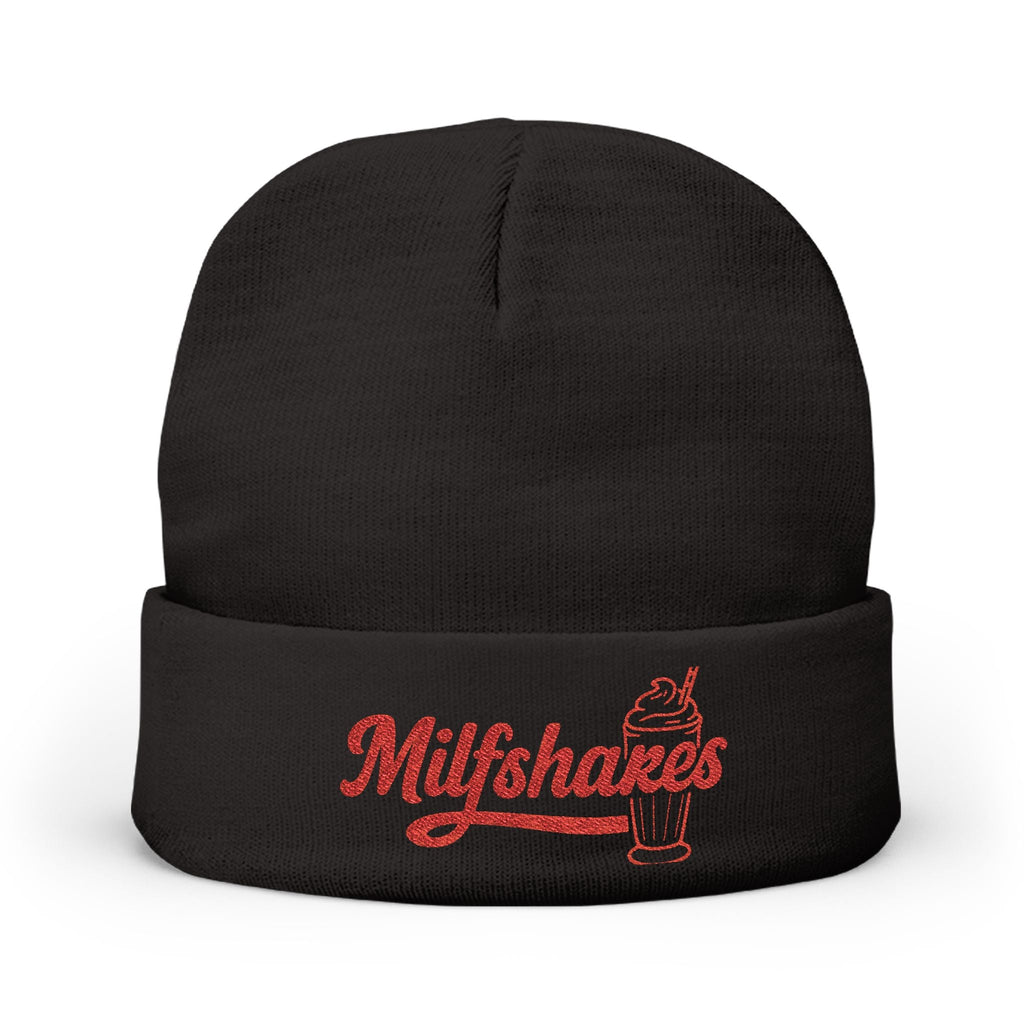 Funny "Milfshakes" Embroidered Knit Beanie — Cozy Cool Mom Winter Hat - Wabi Sabi