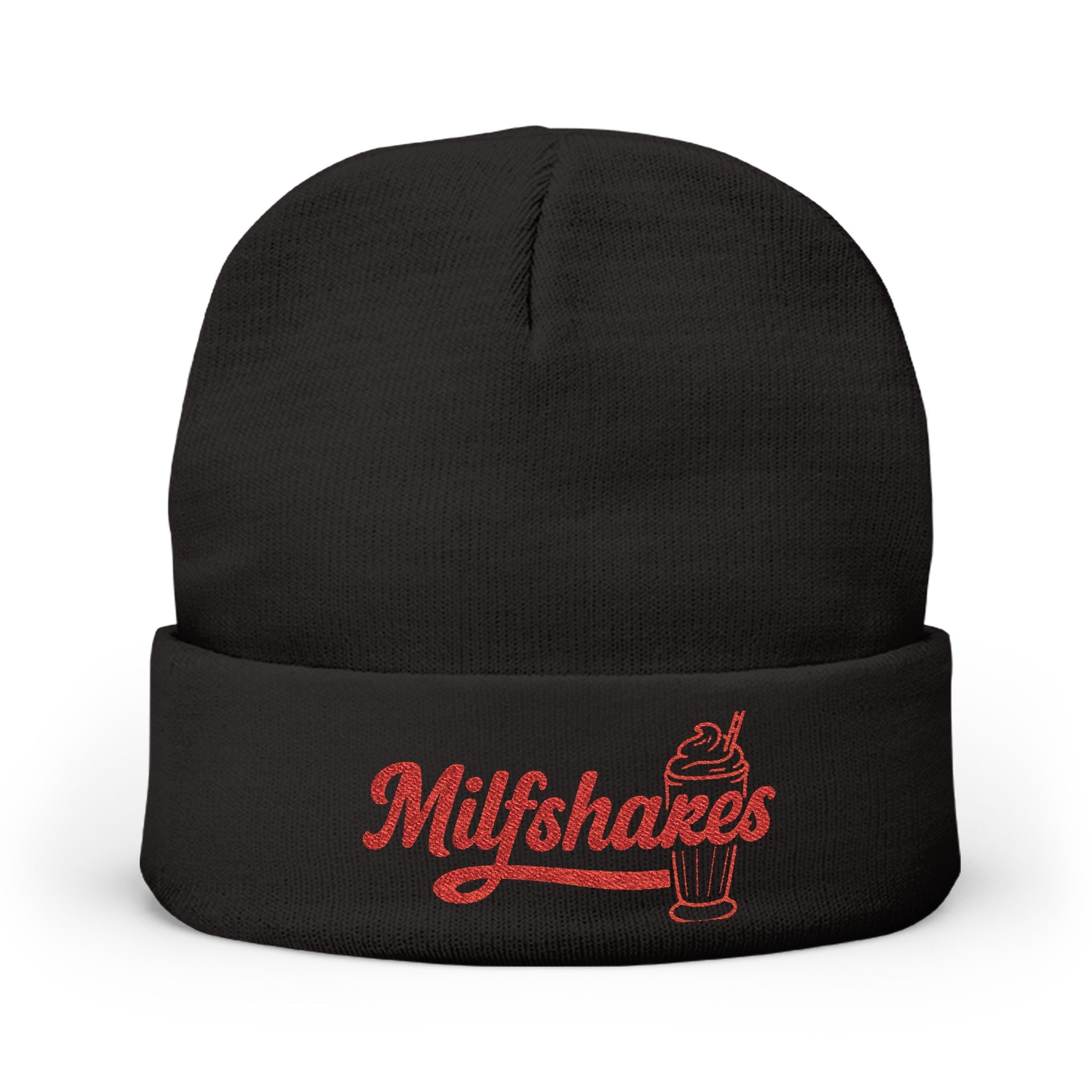 Funny "Milfshakes" Embroidered Knit Beanie — Cozy Cool Mom Winter Hat - Wabi Sabi