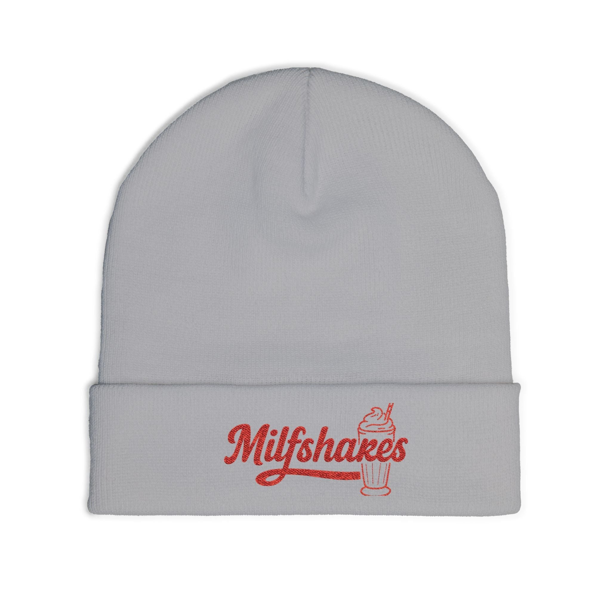 Funny "Milfshakes" Embroidered Knit Beanie — Cozy Cool Mom Winter Hat - Wabi Sabi