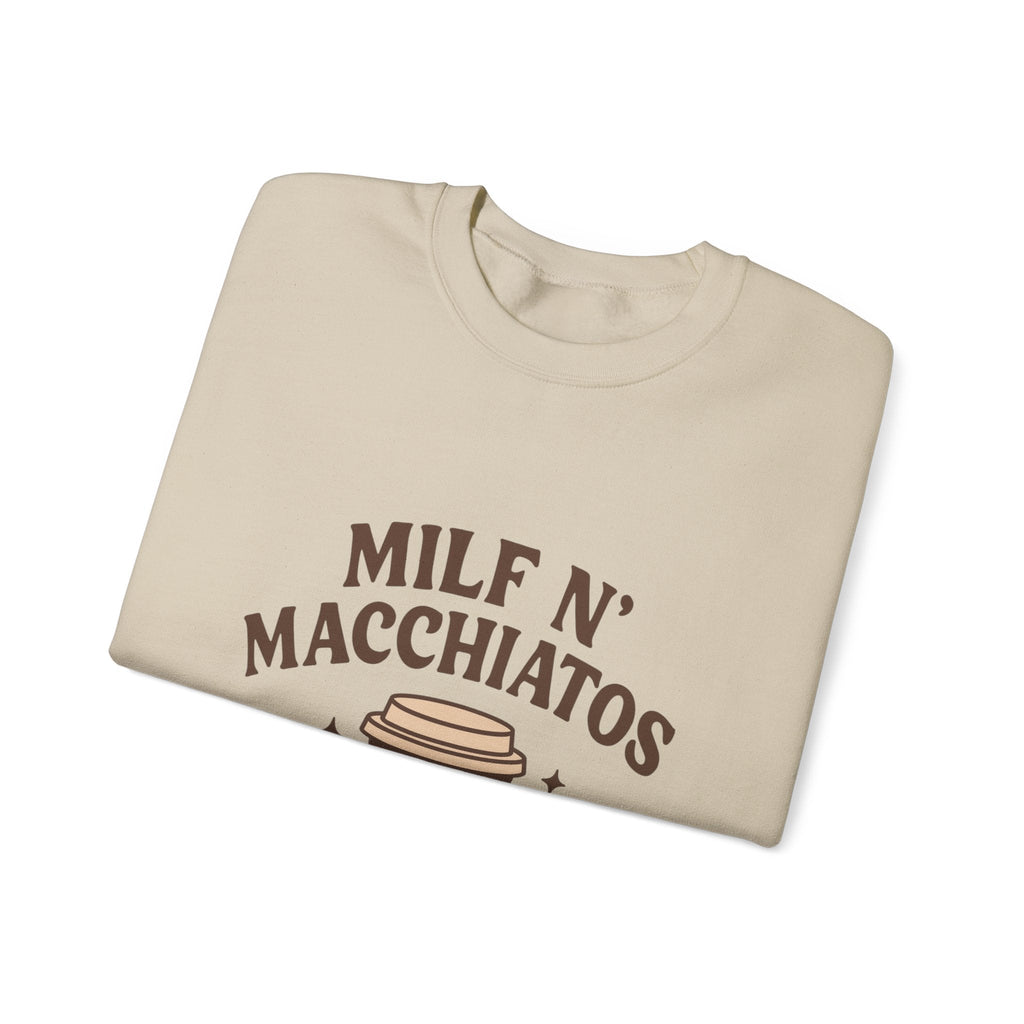 Milf n' Macchiatos Funny Mom Quote Sweatshirt — Relatable Viral Mom Crewneck - Wabi Sabi