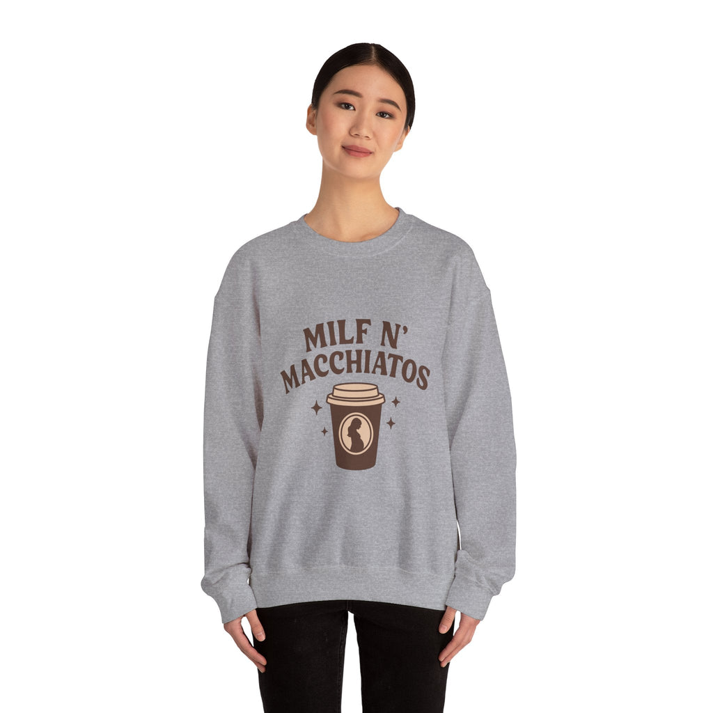 Milf n' Macchiatos Funny Mom Quote Sweatshirt — Relatable Viral Mom Crewneck - Wabi Sabi