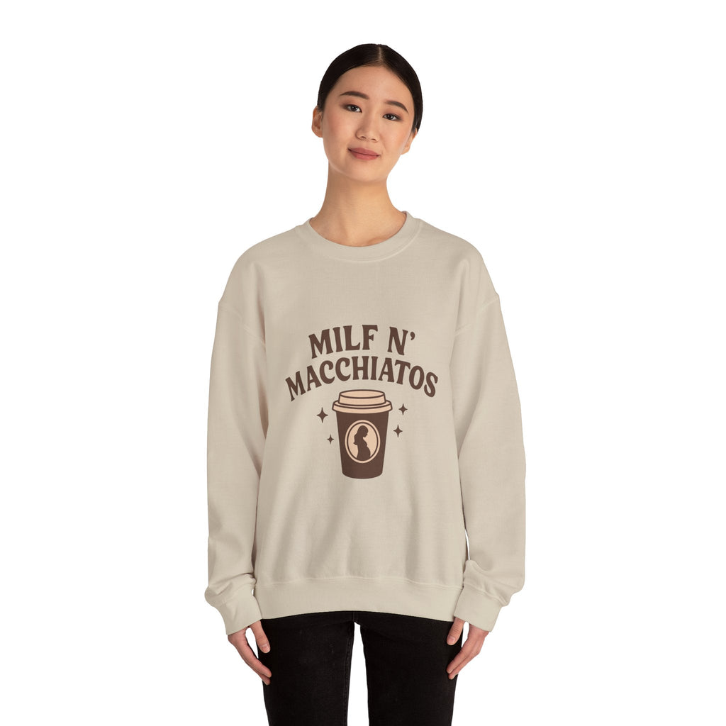 Milf n' Macchiatos Funny Mom Quote Sweatshirt — Relatable Viral Mom Crewneck - Wabi Sabi