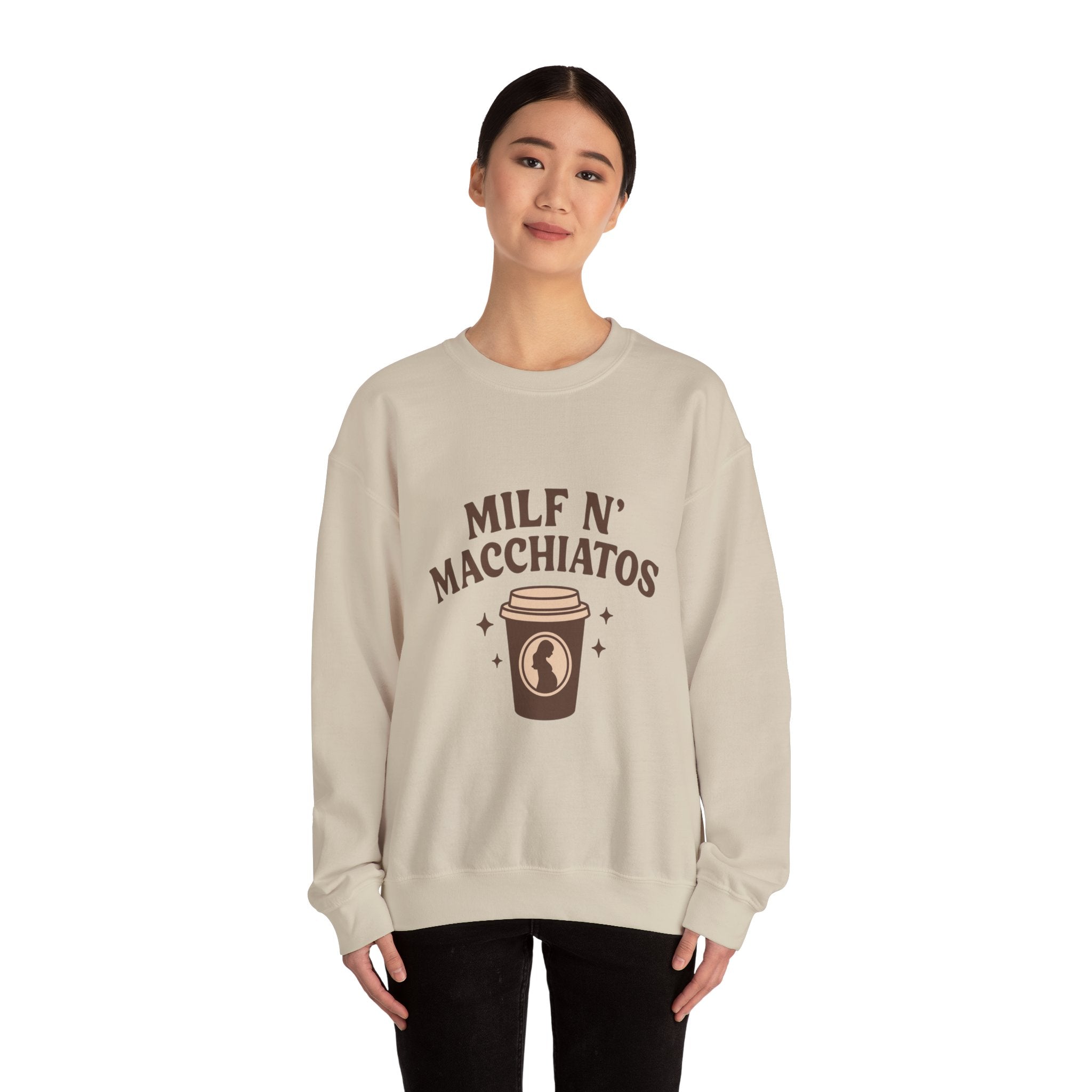Milf n' Macchiatos Funny Mom Quote Sweatshirt — Relatable Viral Mom Crewneck - Wabi Sabi
