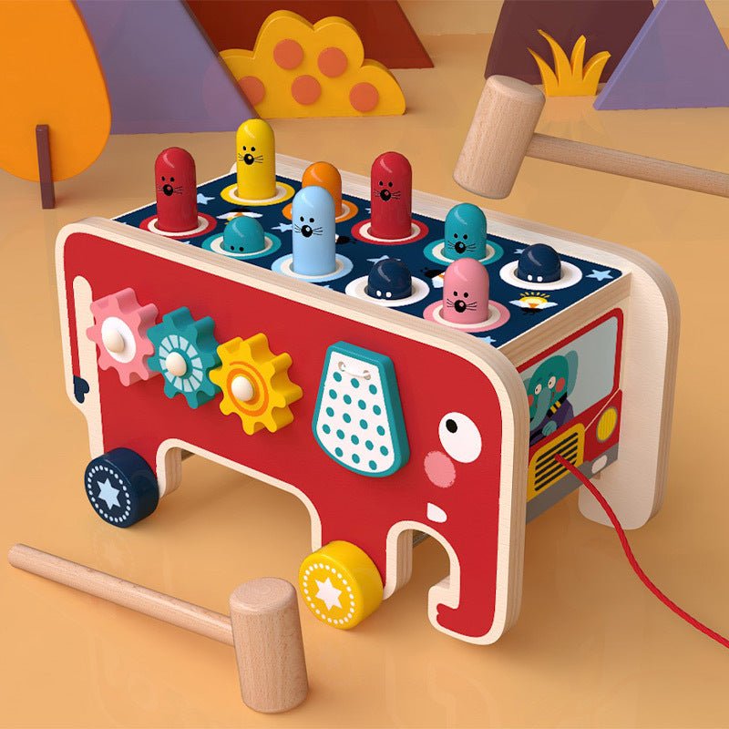 Montessori Toddlers Kids Wooden Pounding Bench Animal Bus Toys Early Educational Set Gifts For Children Toy Musical Instrument - Wabi Sabi