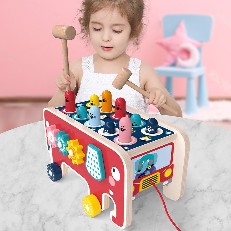 Montessori Toddlers Kids Wooden Pounding Bench Animal Bus Toys Early Educational Set Gifts For Children Toy Musical Instrument - Wabi Sabi