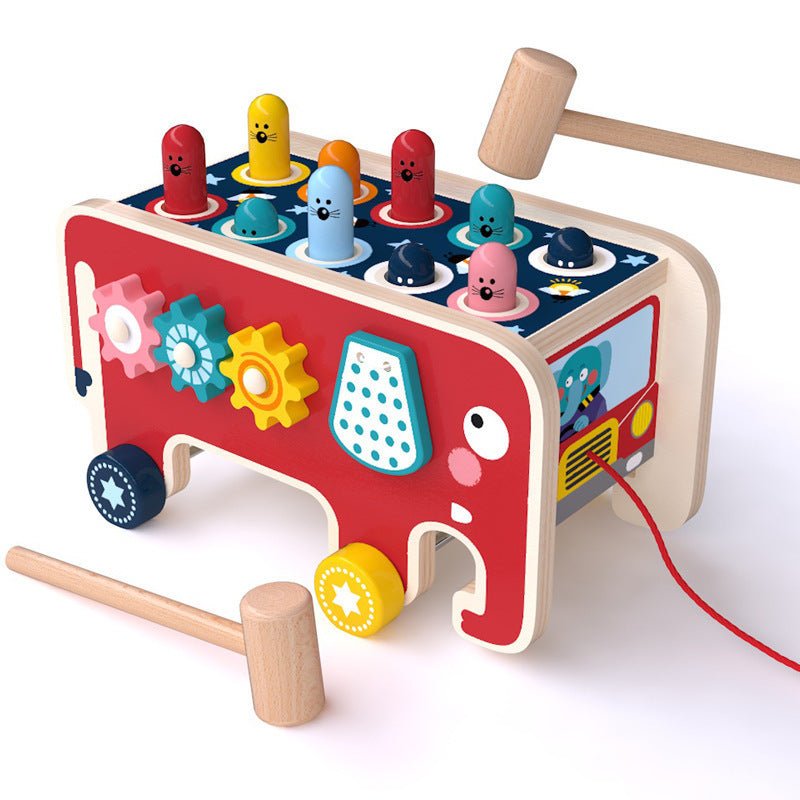 Montessori Toddlers Kids Wooden Pounding Bench Animal Bus Toys Early Educational Set Gifts For Children Toy Musical Instrument - Wabi Sabi