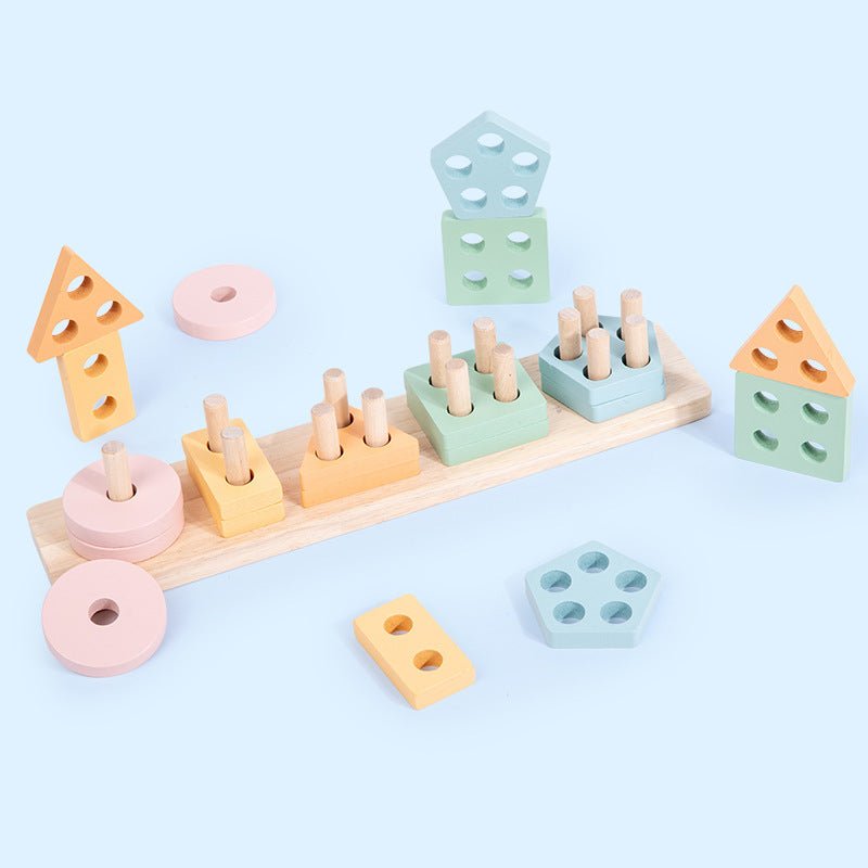 Wooden Children's Early Education Montessori Geometric Shape Five Sets Of Column Shape Educational Toys - Wabi Sabi