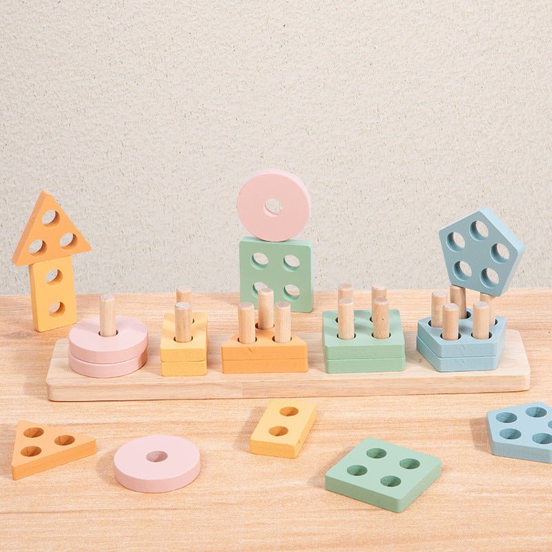 Wooden Children's Early Education Montessori Geometric Shape Five Sets Of Column Shape Educational Toys - Wabi Sabi