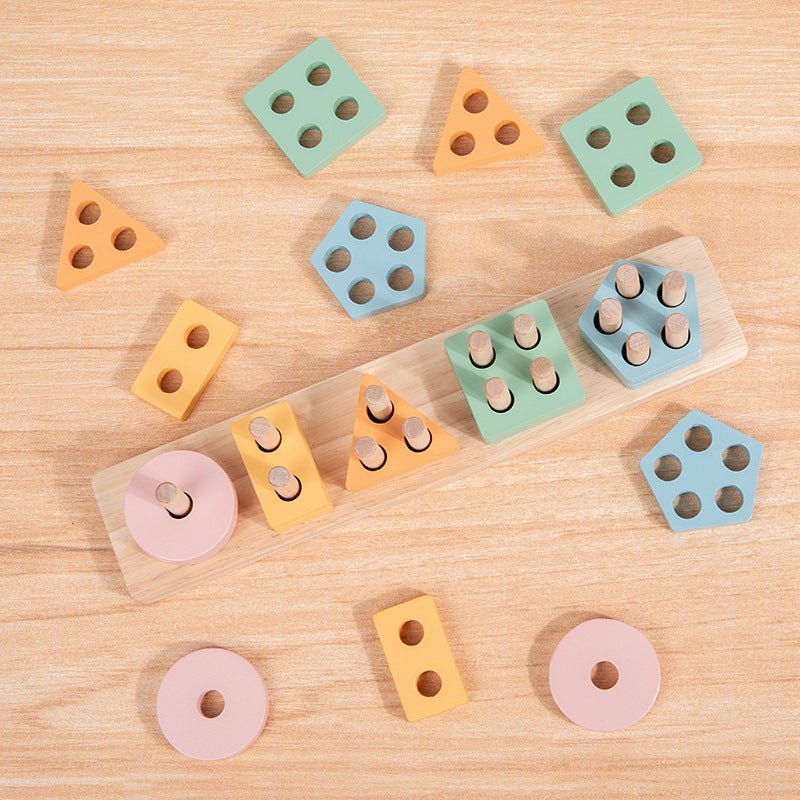 Wooden Children's Early Education Montessori Geometric Shape Five Sets Of Column Shape Educational Toys - Wabi Sabi