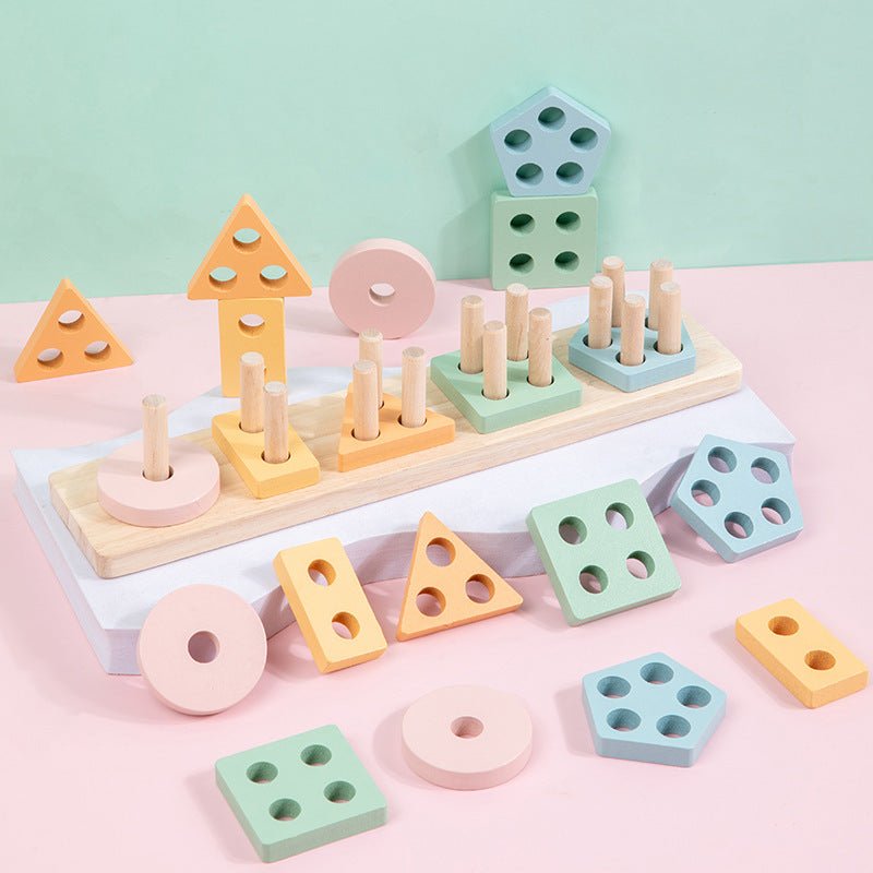 Wooden Children's Early Education Montessori Geometric Shape Five Sets Of Column Shape Educational Toys - Wabi Sabi