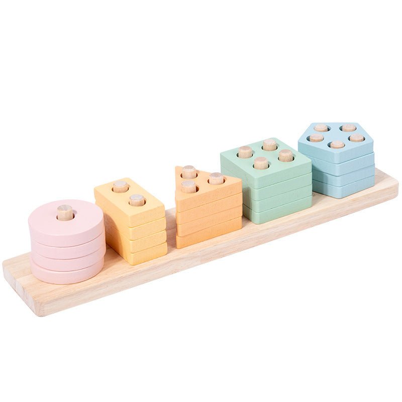 Wooden Children's Early Education Montessori Geometric Shape Five Sets Of Column Shape Educational Toys - Wabi Sabi