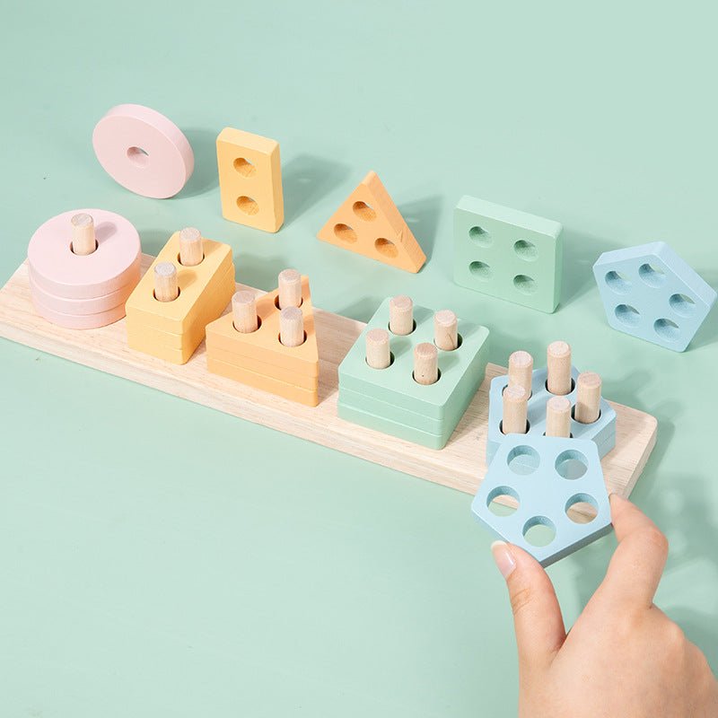 Wooden Children's Early Education Montessori Geometric Shape Five Sets Of Column Shape Educational Toys - Wabi Sabi